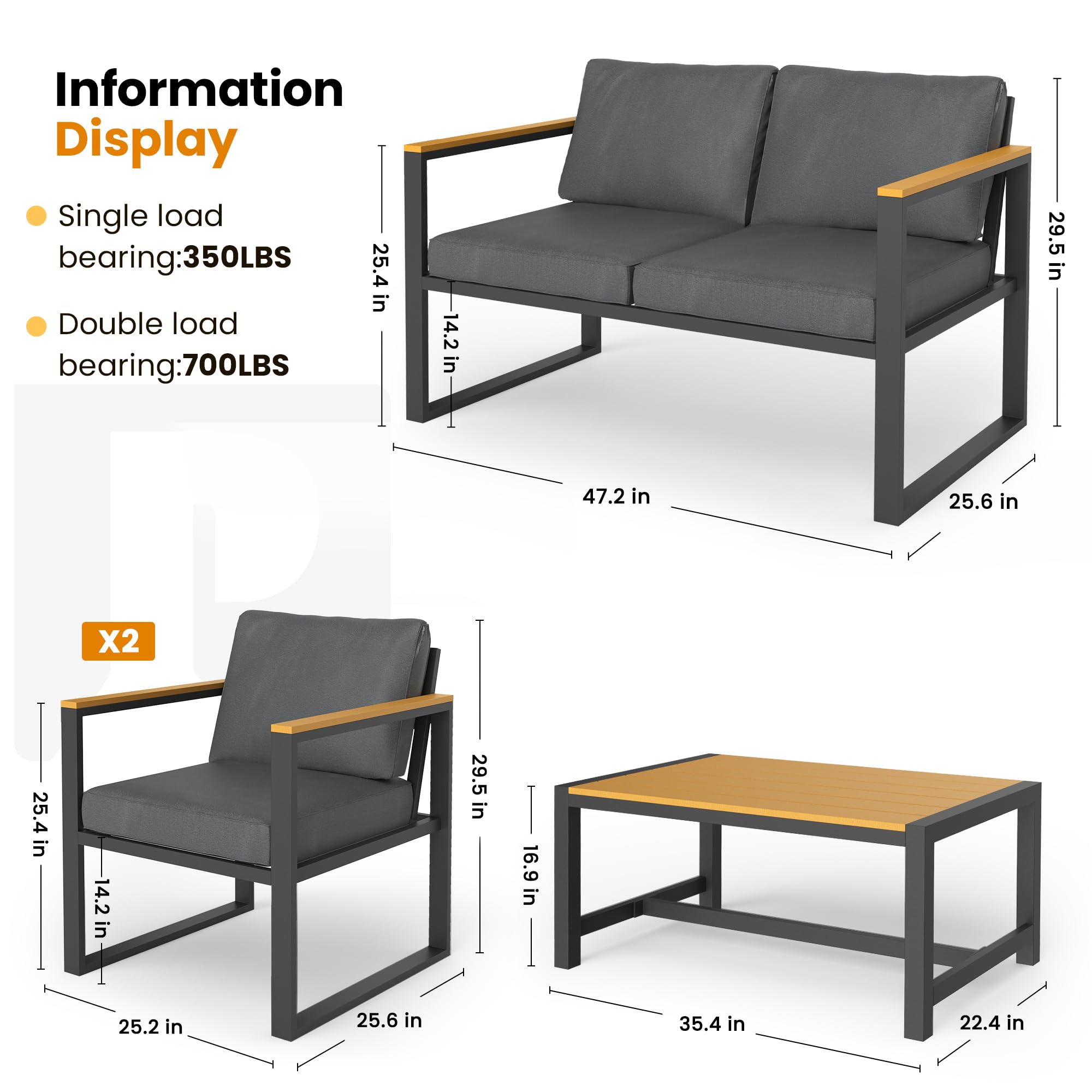4-Piece Outdoor Patio Conversation Set with Coffee Table