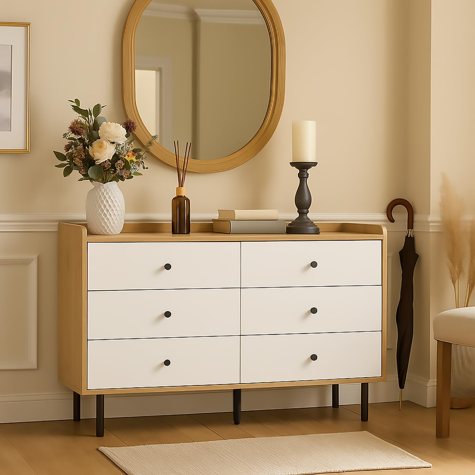 47 Inch Wide Natural Wood Dresser with Drawers