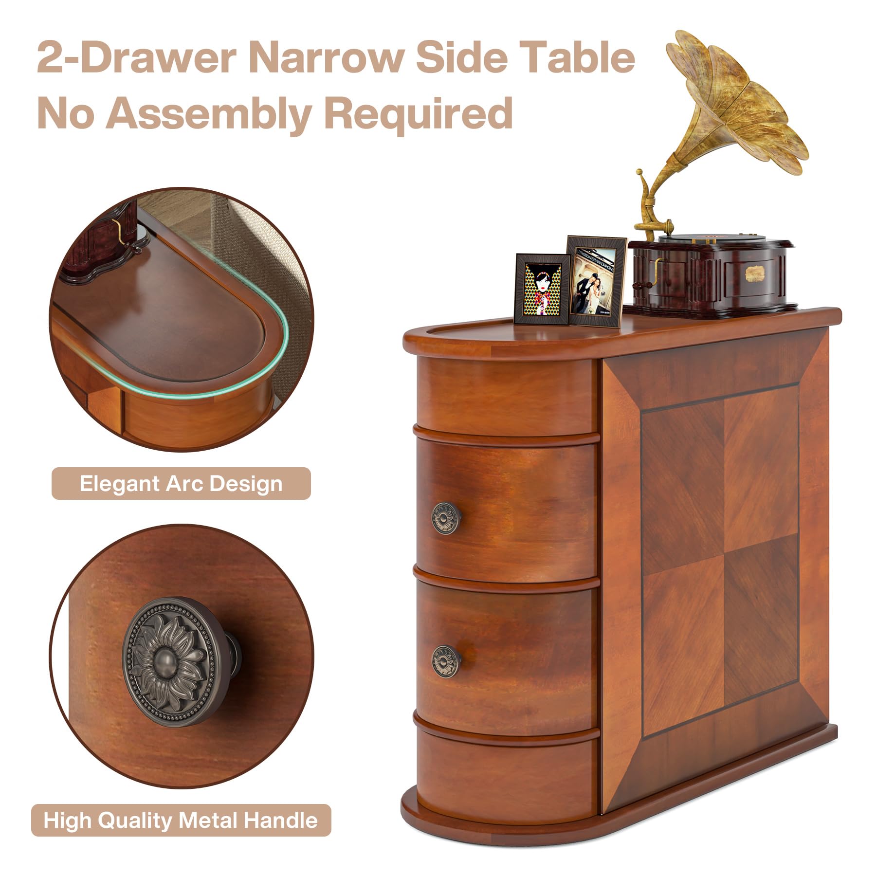 2-Drawer Wood End Table with Arc Design