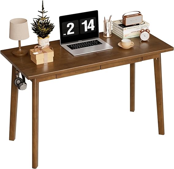 48-Inch Solid Wood Desk with Drawers and Hooks