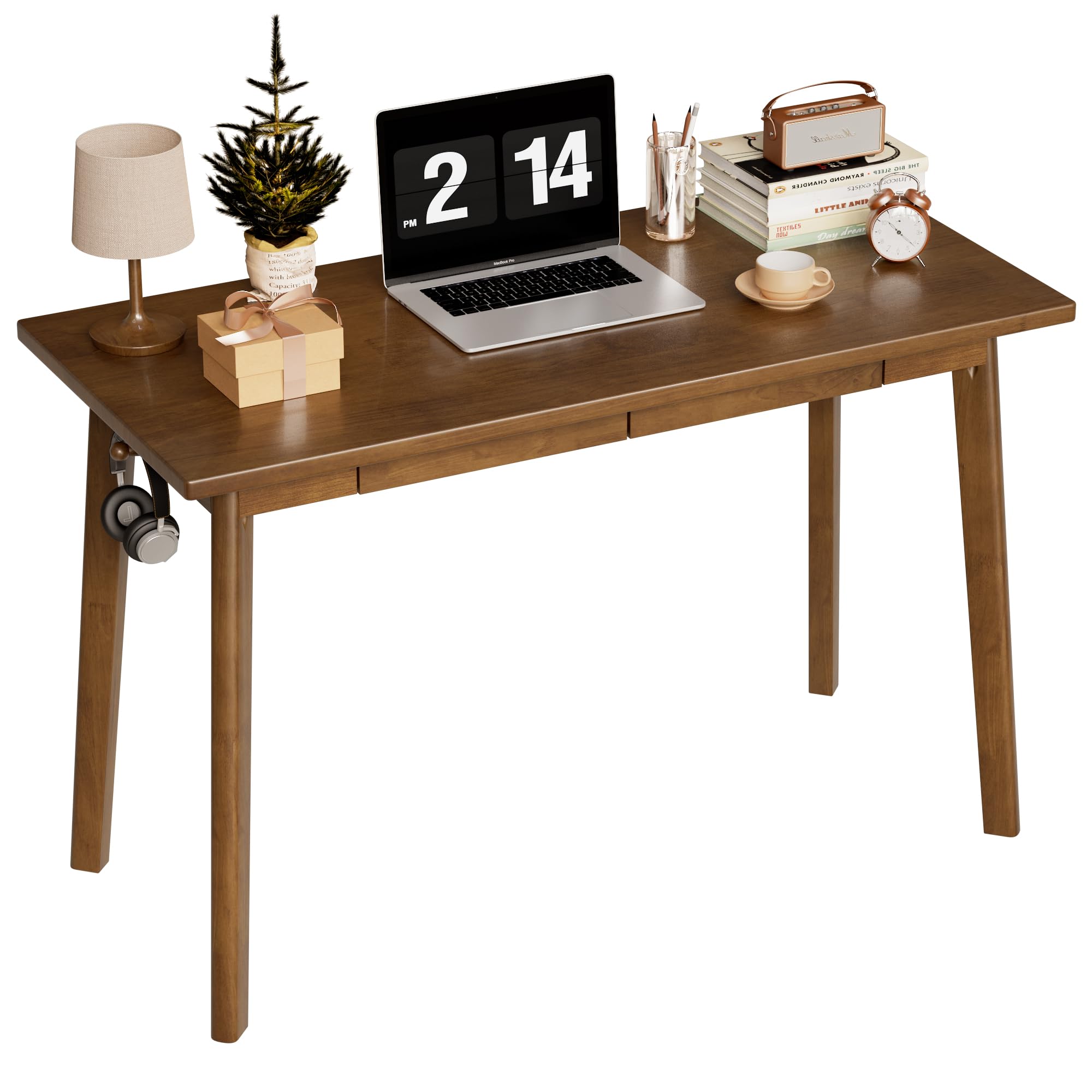 48-Inch Solid Wood Desk with Drawers and Hooks