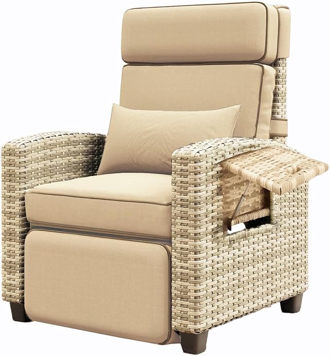 Outdoor Wicker Recliner Chair with Adjustable Backrest and Footrest