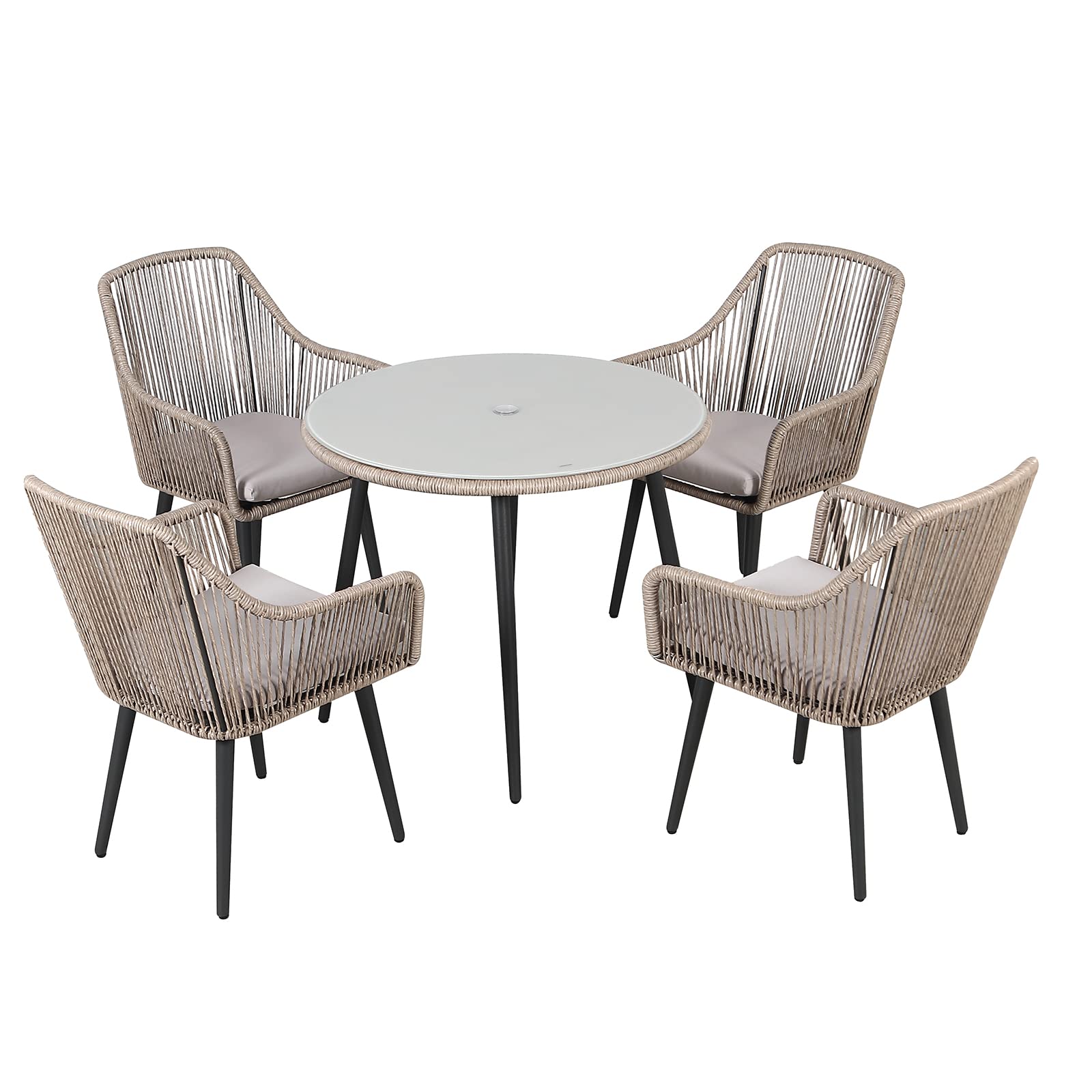 5-Piece Patio Dining Set with Umbrella Hole and Cushioned Chairs