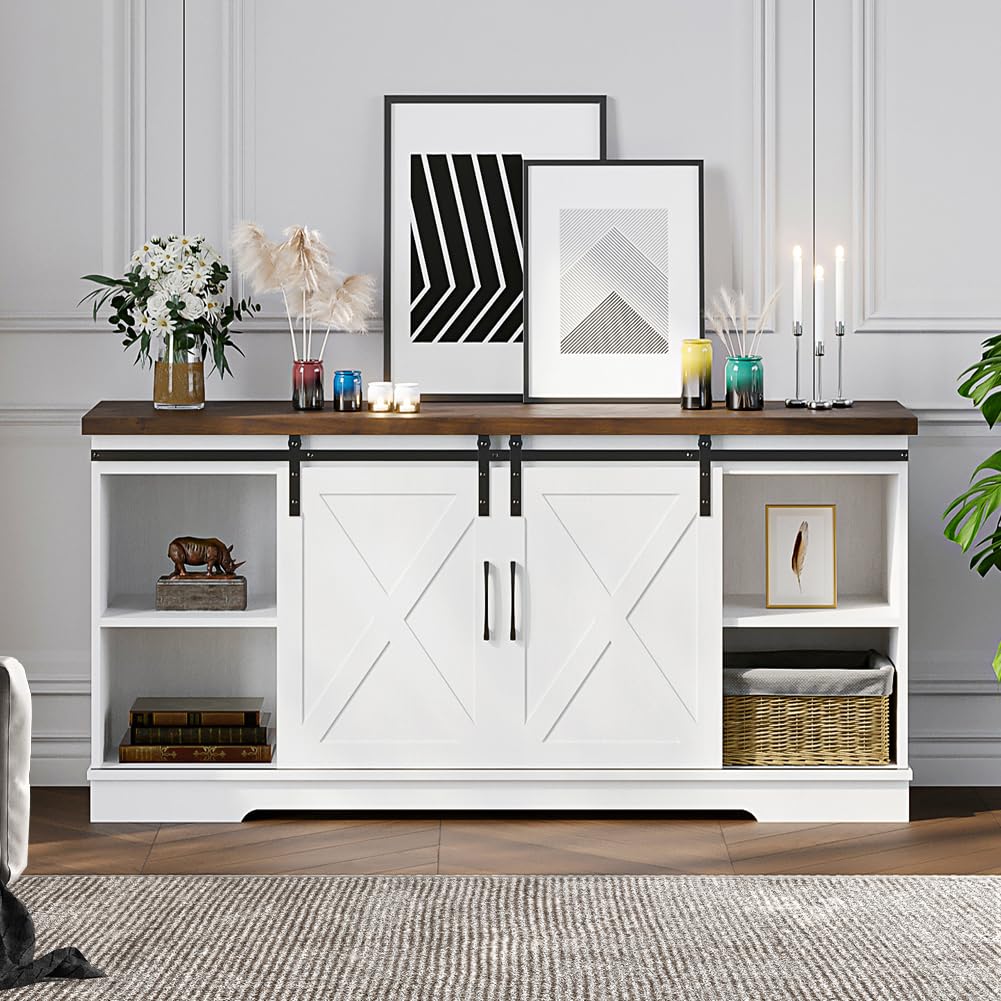 Farmhouse TV Stand with Storage and Barn Doors