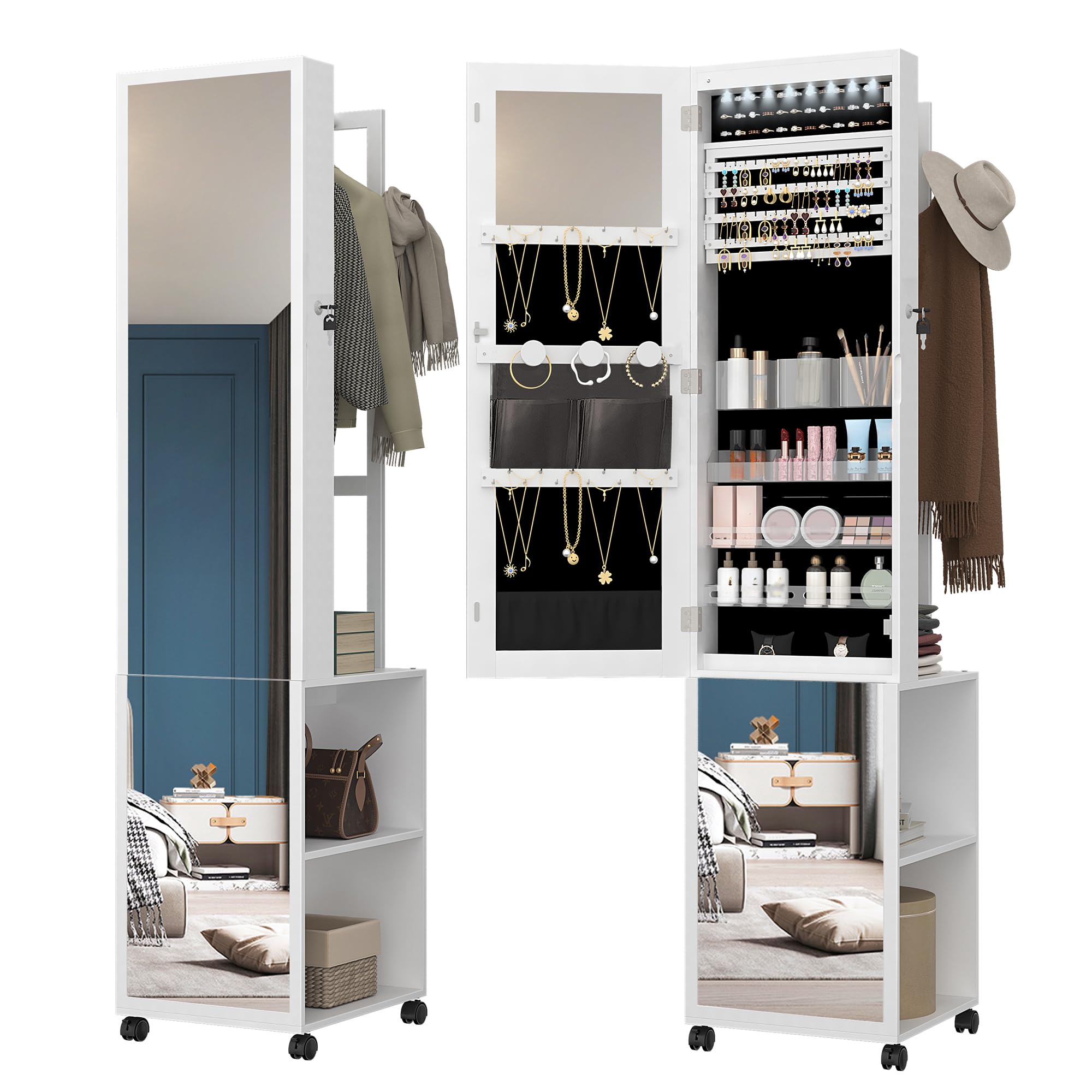 8 LED Jewelry Cabinet Armoire with Full-Length Mirror