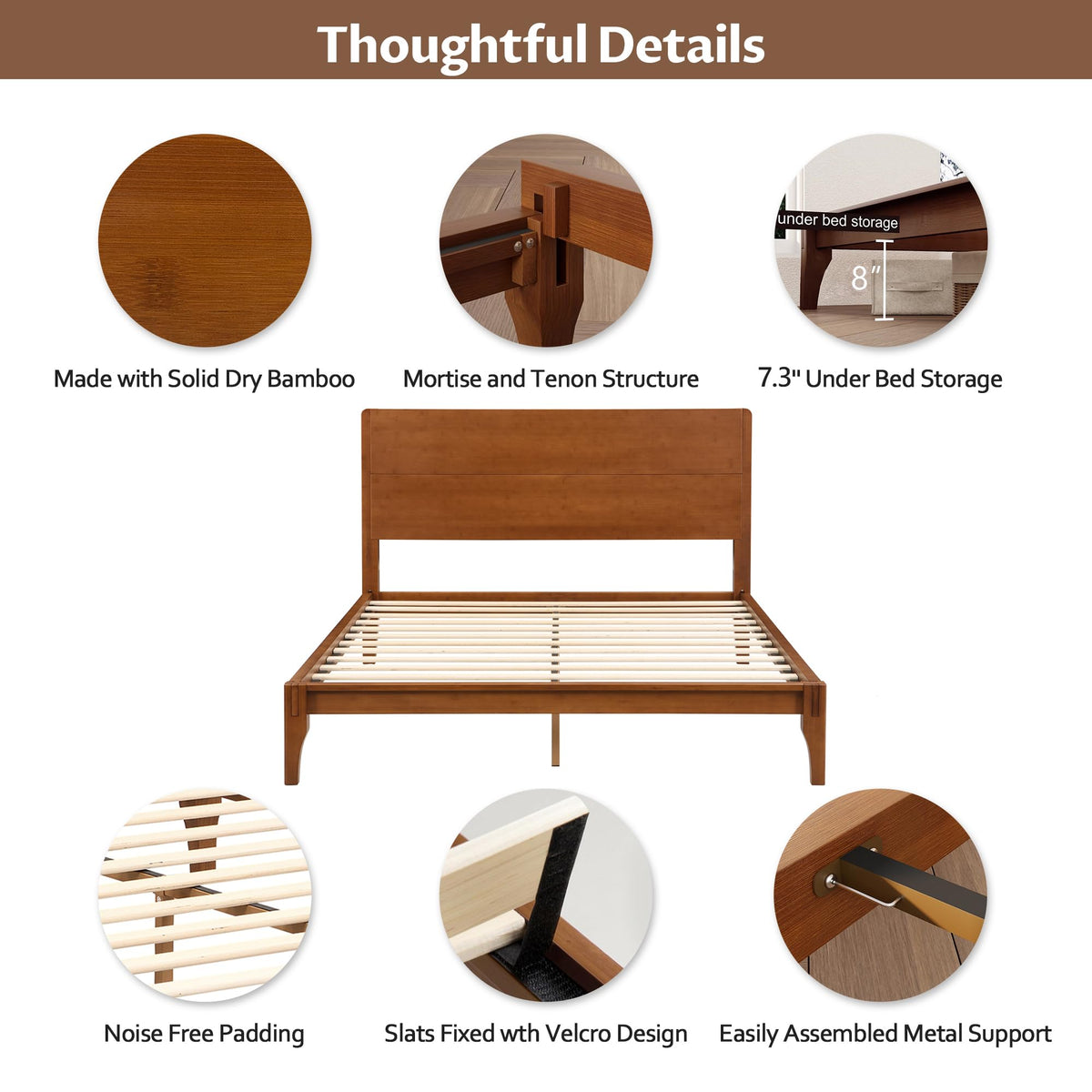 Queen Bamboo Platform Bed with Tall Headboard