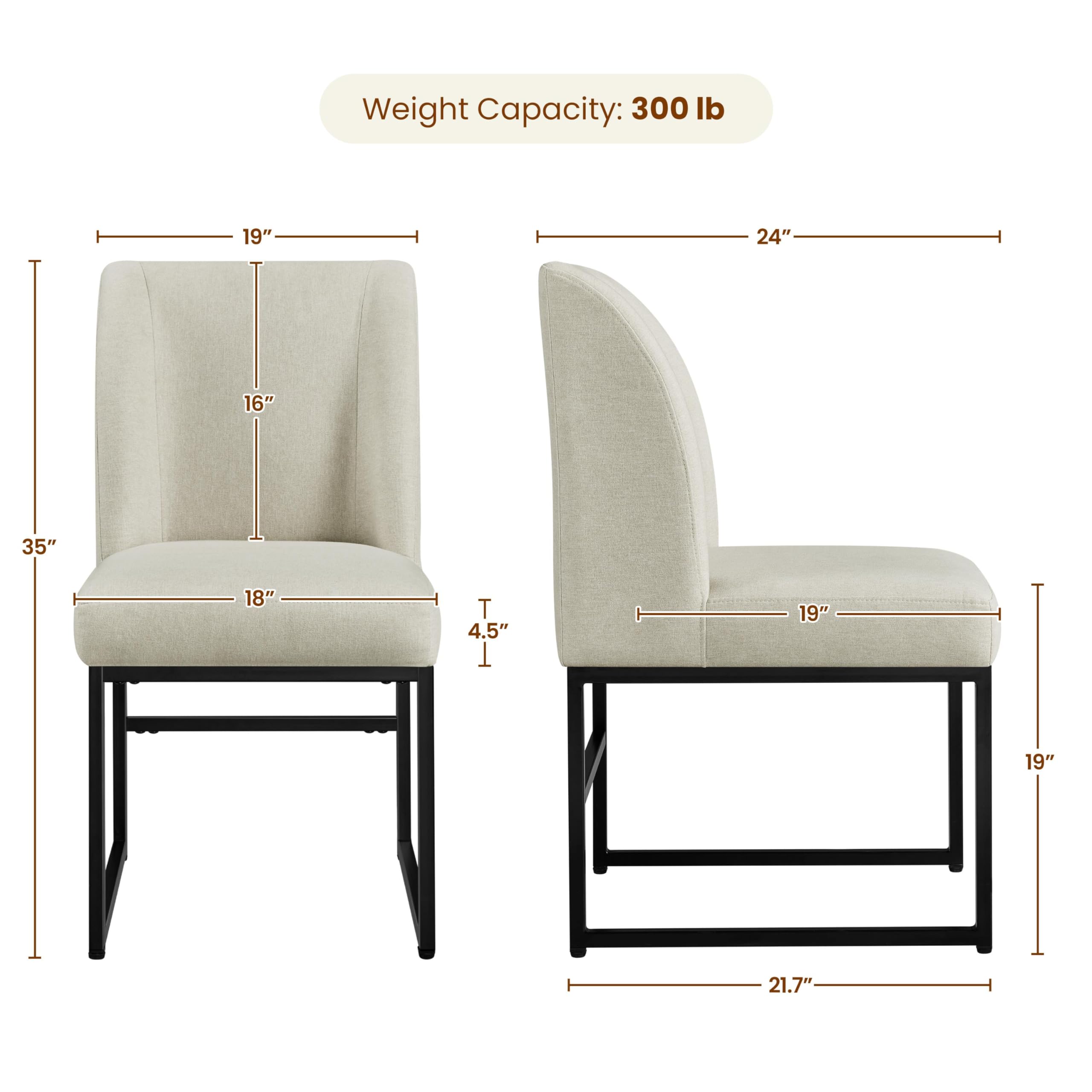 Upholstered Dining Chairs Set of 2 - Mid Back Padded Seat with Metal Legs