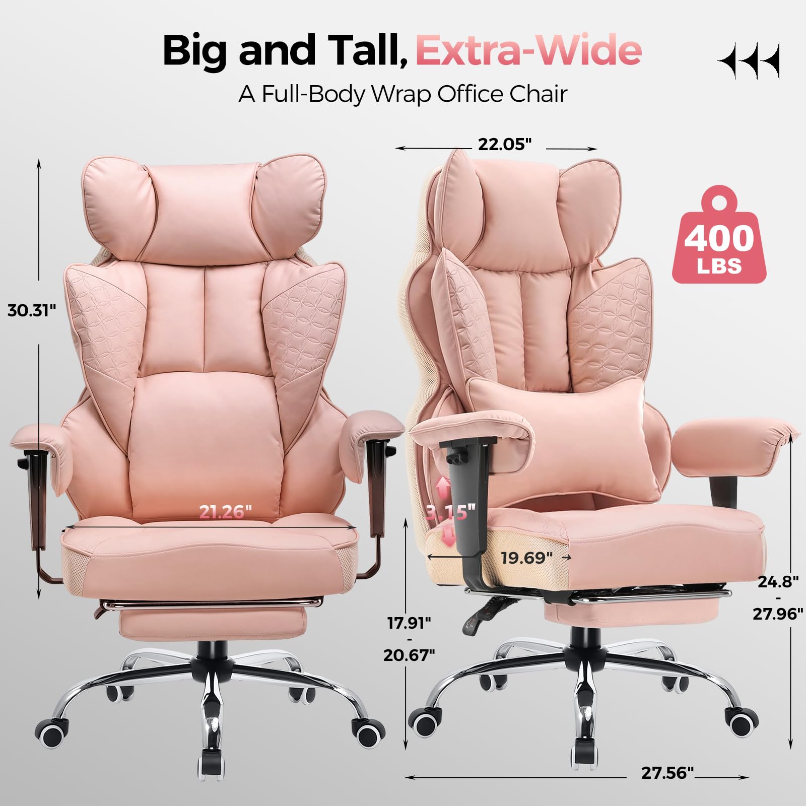 Big and Tall Office Chair 400lbs with Lumbar Support