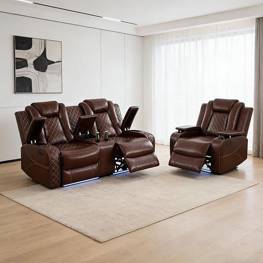 Power Recliner Sofa Set with LED Lights and Storage Console