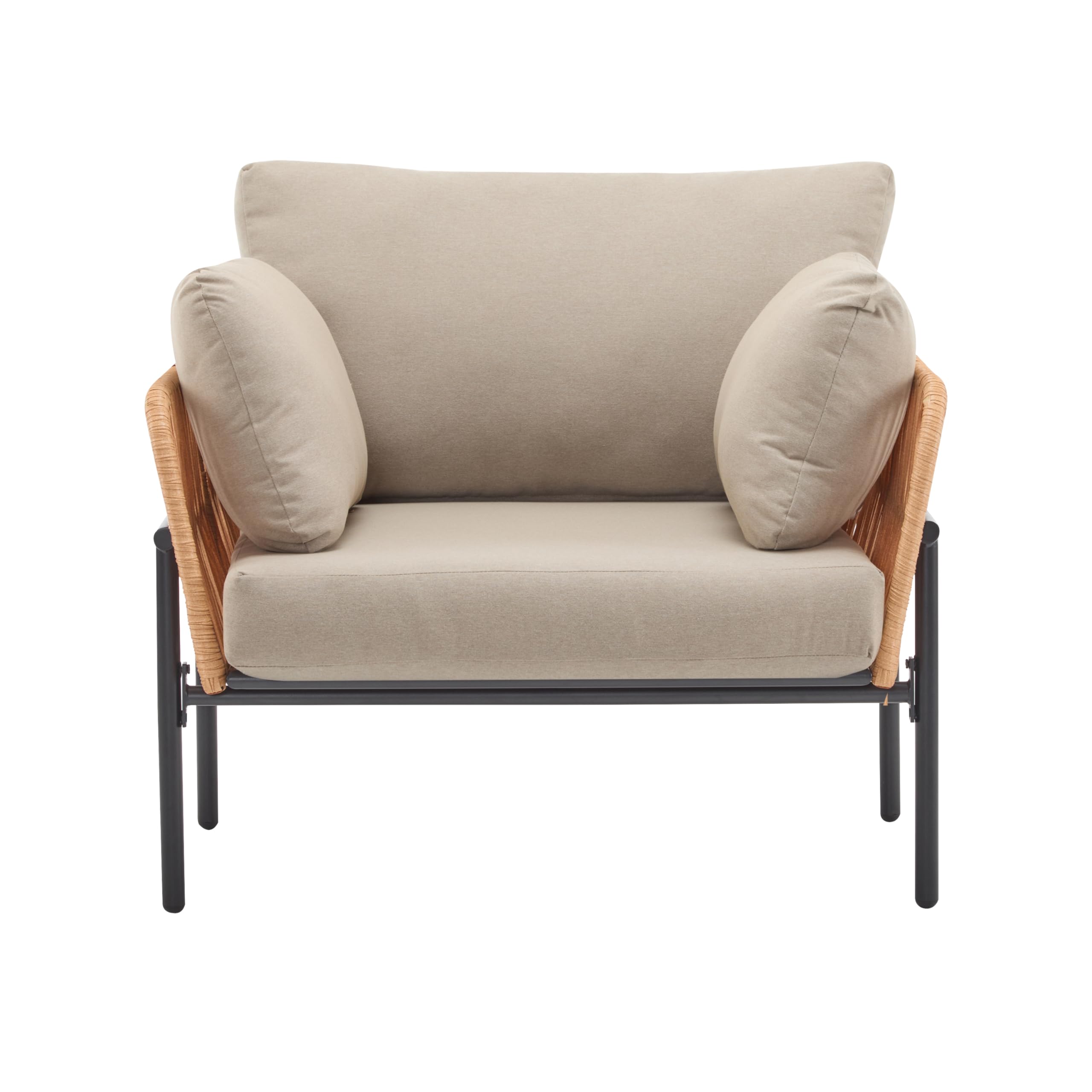 Modern Iron Lounge Chair with Rope Weave Design and Cushions