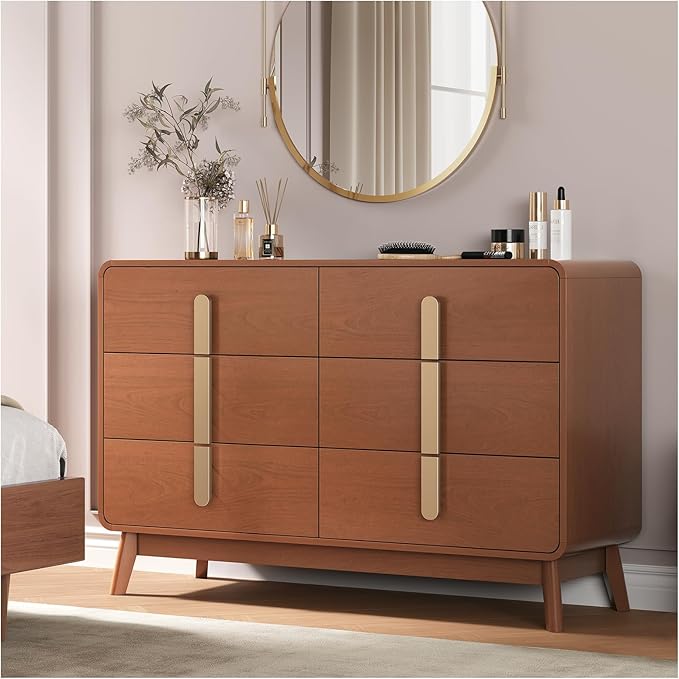 5-Drawer Mid-Century Modern Dresser with Metal Handles