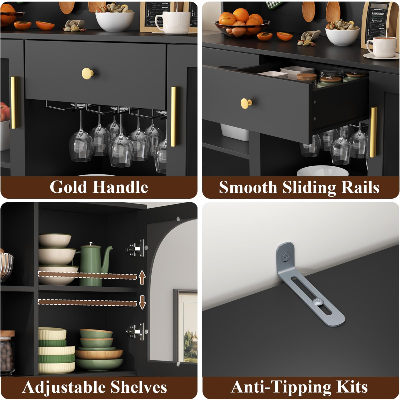 71.8" Tall Kitchen Pantry Cabinet with LED Light and Wine Rack
