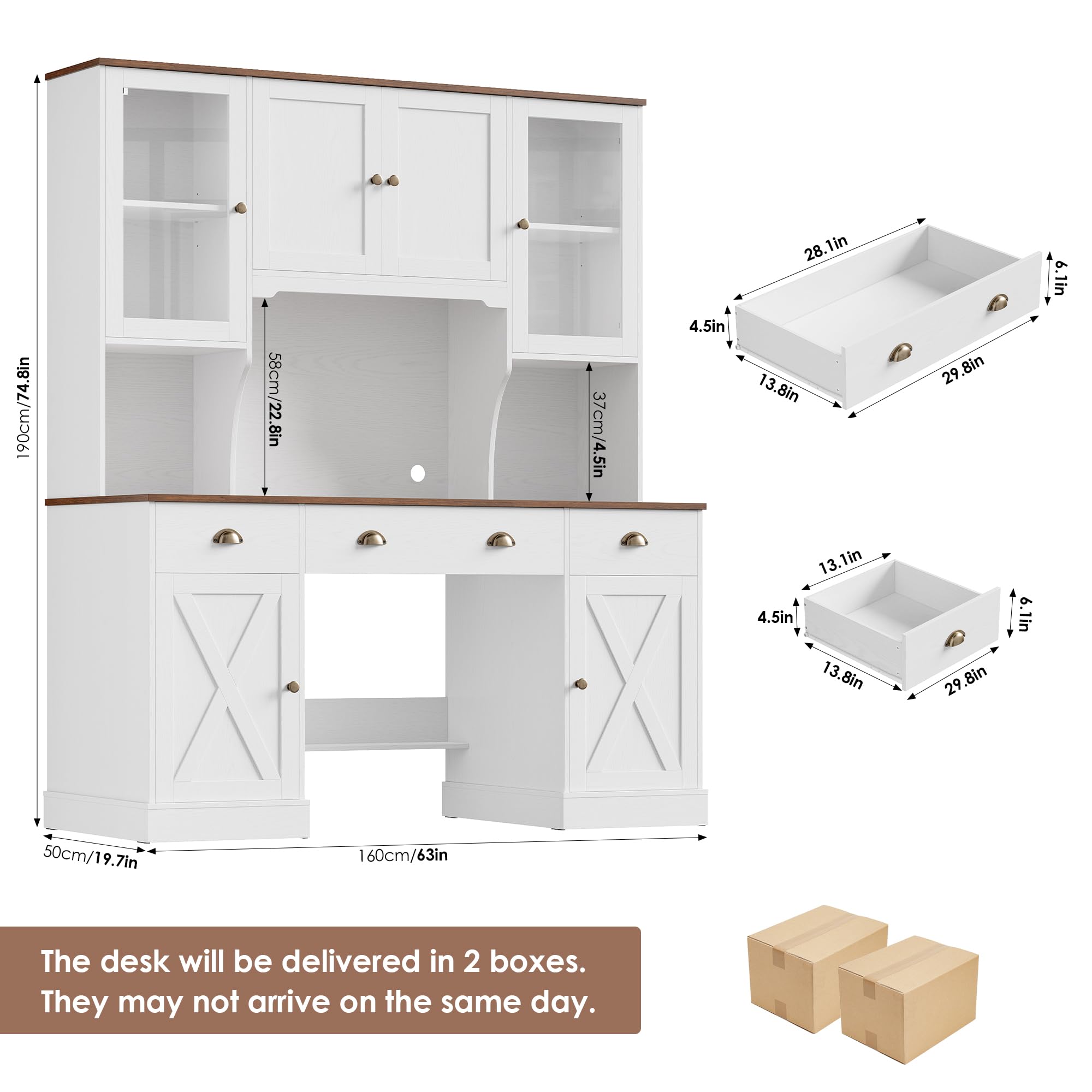 75" Executive Desk with Hutch and Storage Cabinet