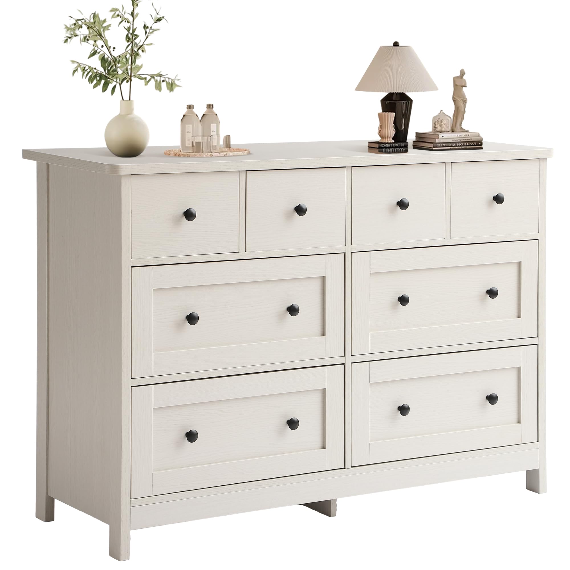 8 Drawer Dresser 47 Inch Wooden Chest with Gold Knobs