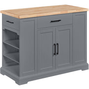Rolling Kitchen Island Cart with Rubberwood Countertop