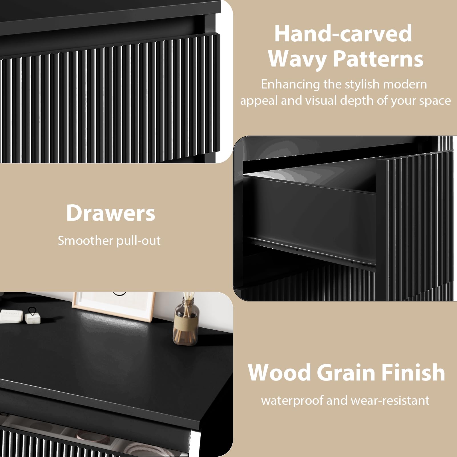 Modern 6 Drawer Dresser with Fluted Design