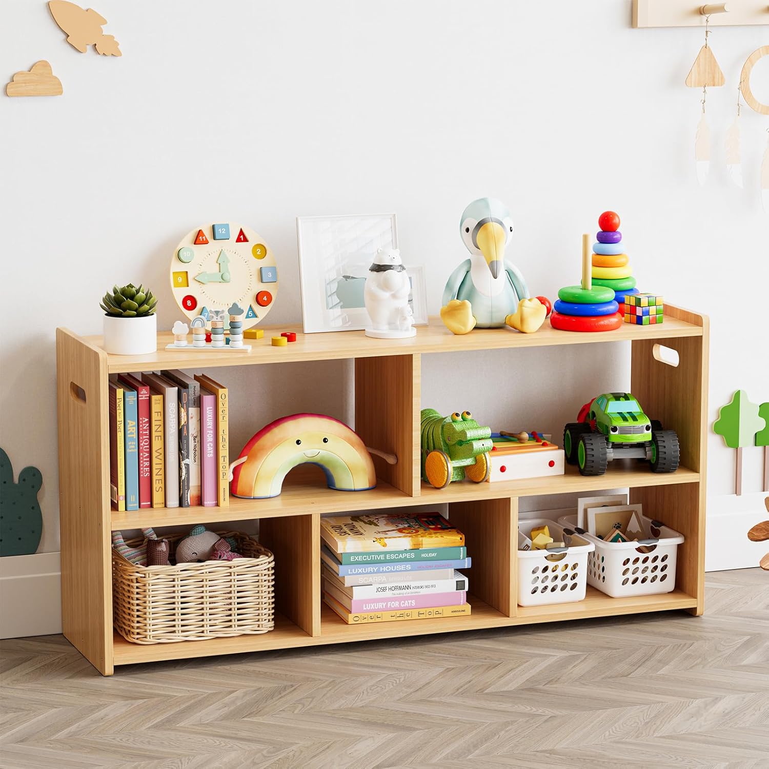 5-Compartment Montessori Bookshelf for Kids