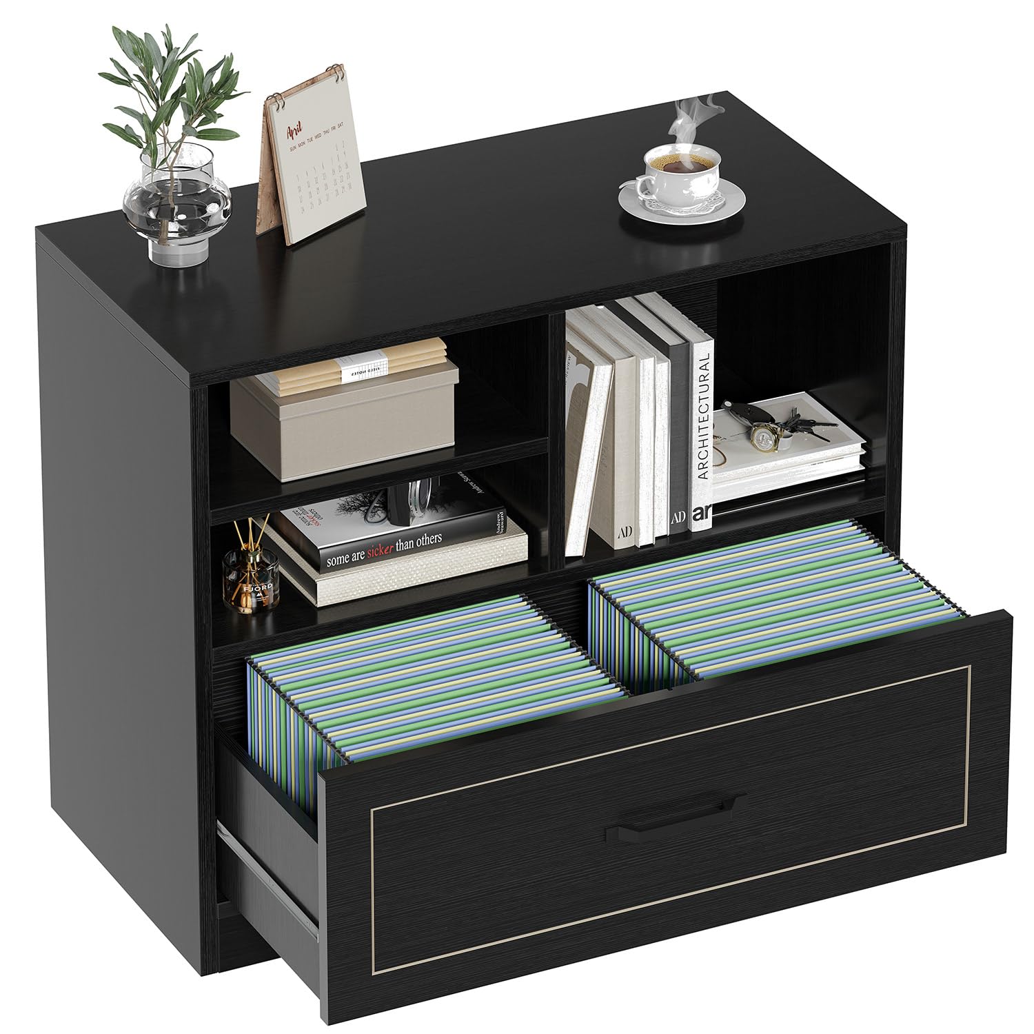 Lateral Filing Cabinet with Drawer and Storage Shelves