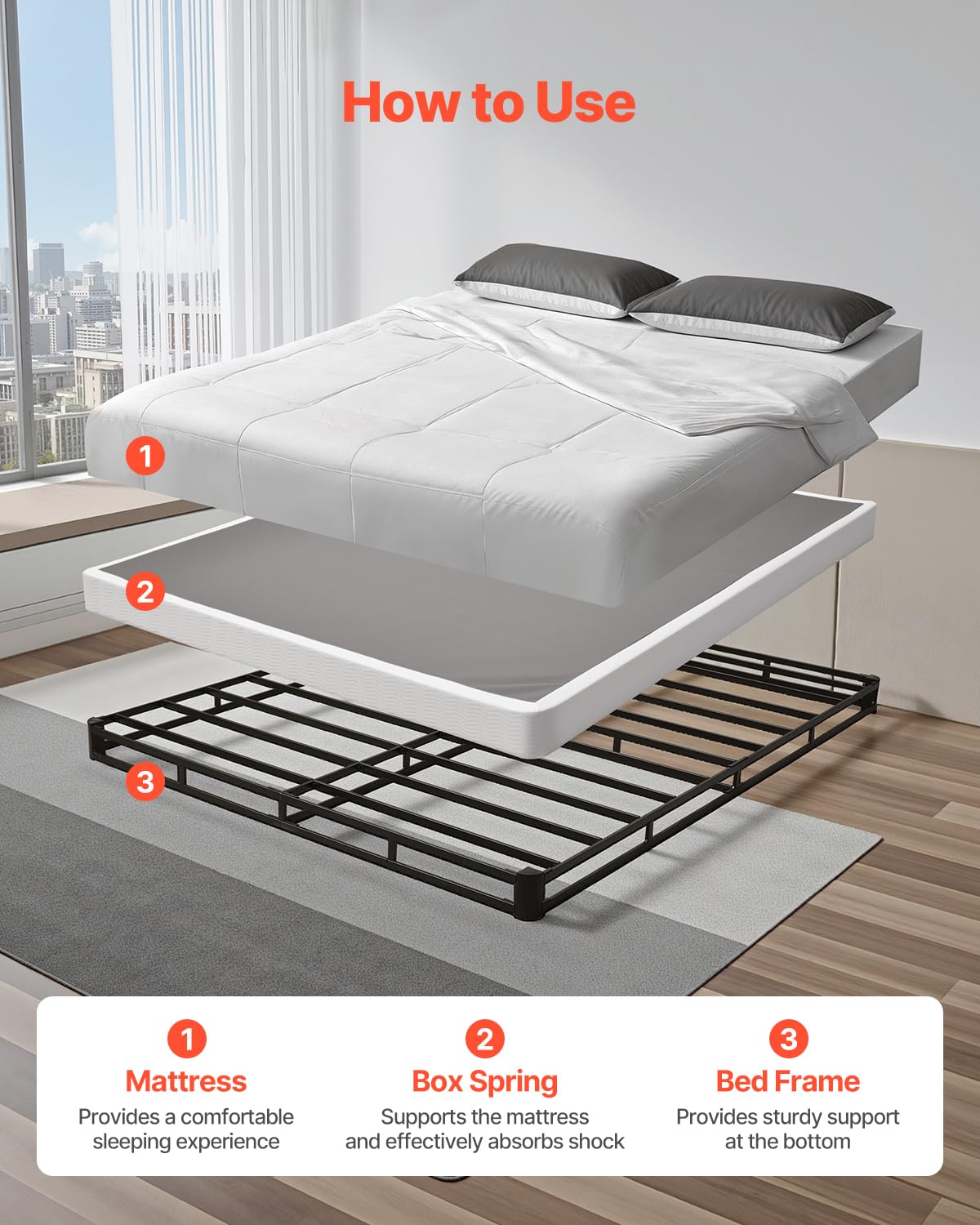 Box Spring Queen Size Bed Frame with Washable Fabric