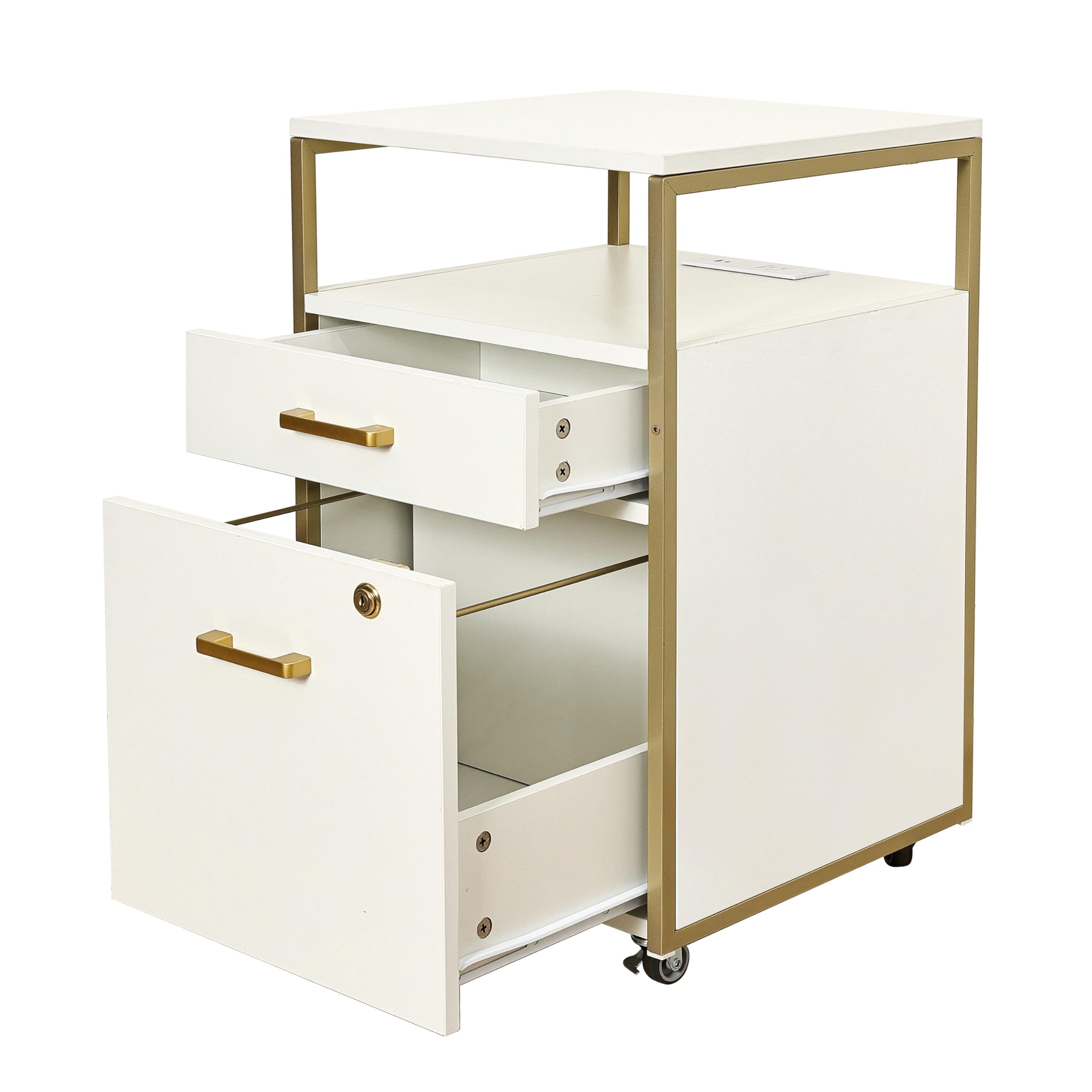 Rolling File Cabinet with Lock and USB Charging