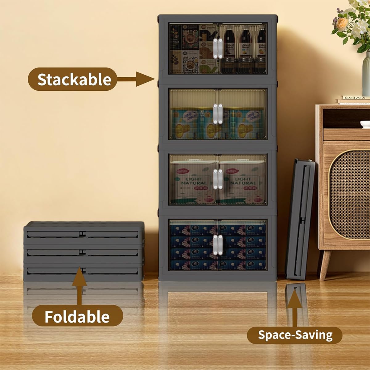 5 Tier Plastic Storage Organizer with Lids - 656Qt Collapsible Stackable Bins