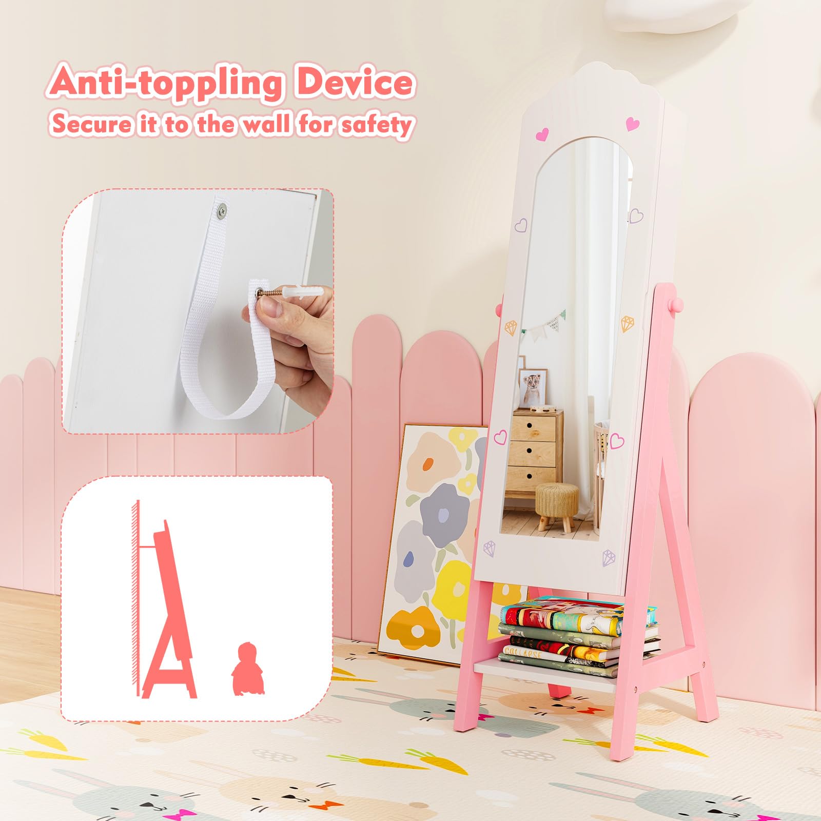 Kids Vanity Table with Jewelry Cabinet