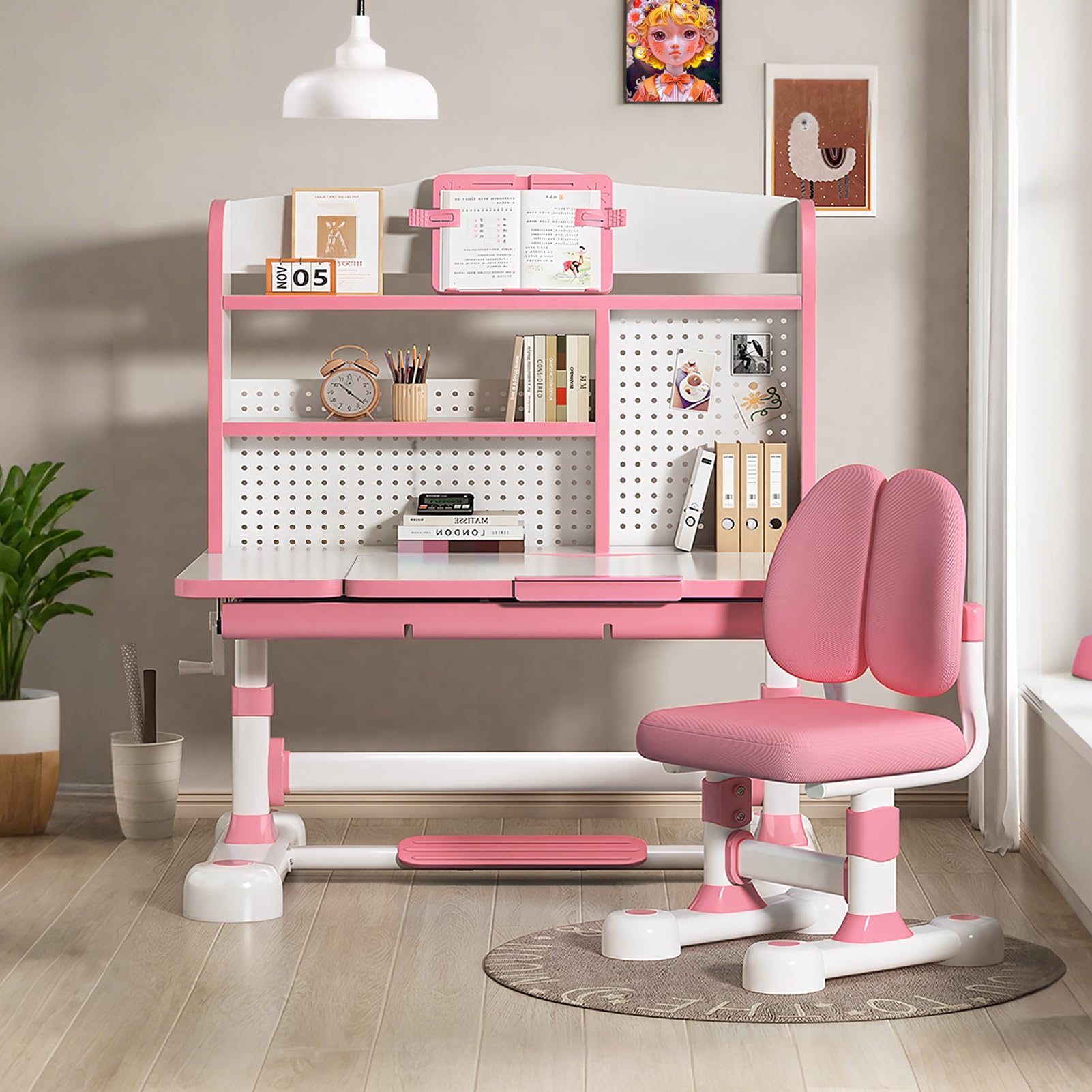 Kids Desk and Chair Set - Height Adjustable Study Desk with Tilting Desktop