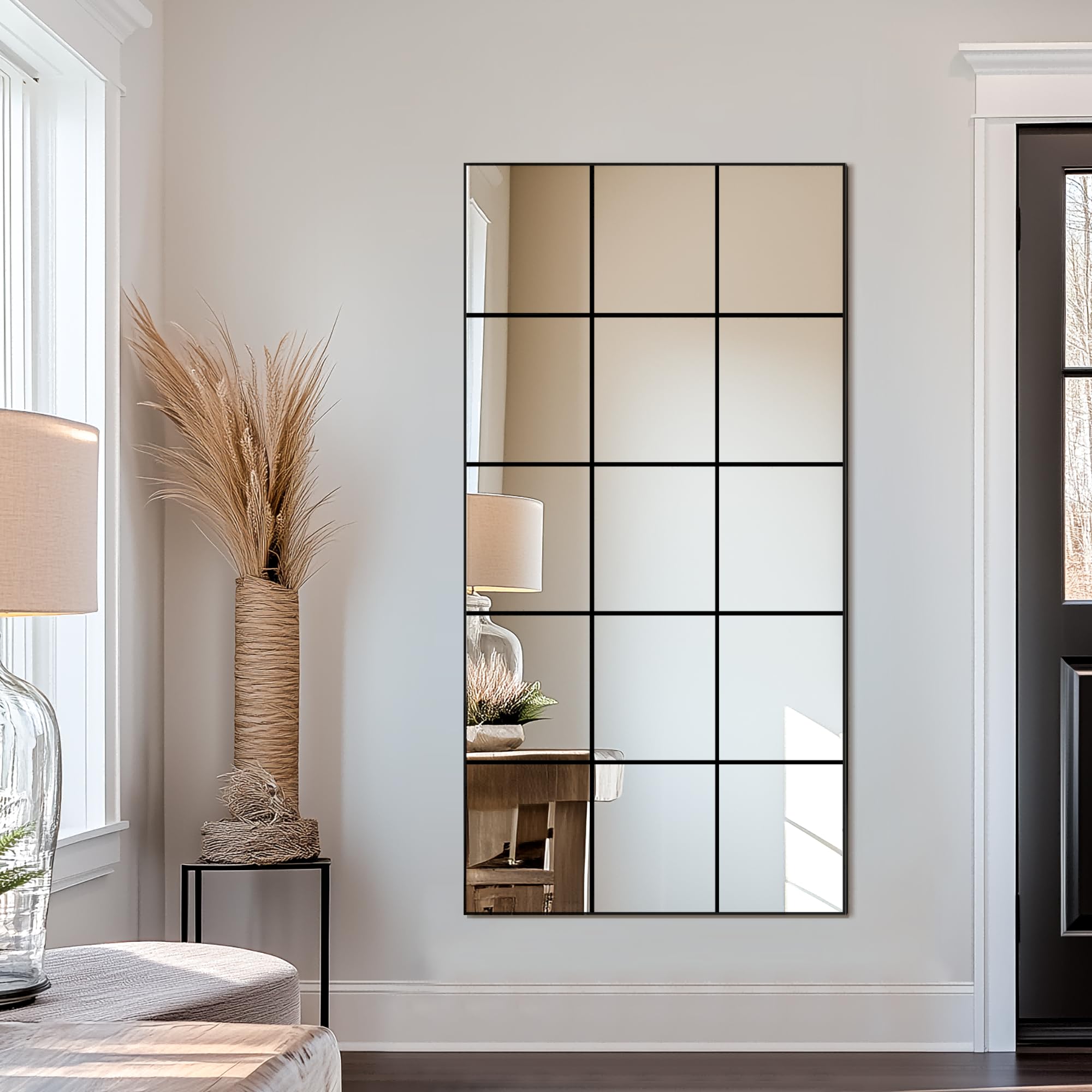 Rectangular Wall Mirror 55x28 Black Aluminum Frame