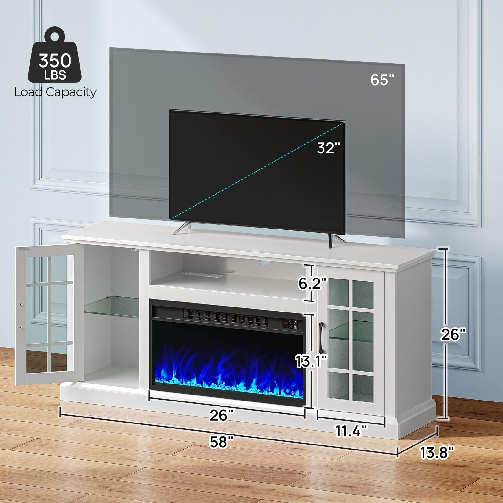 Fireplace TV Stand with LED and Power Outlets