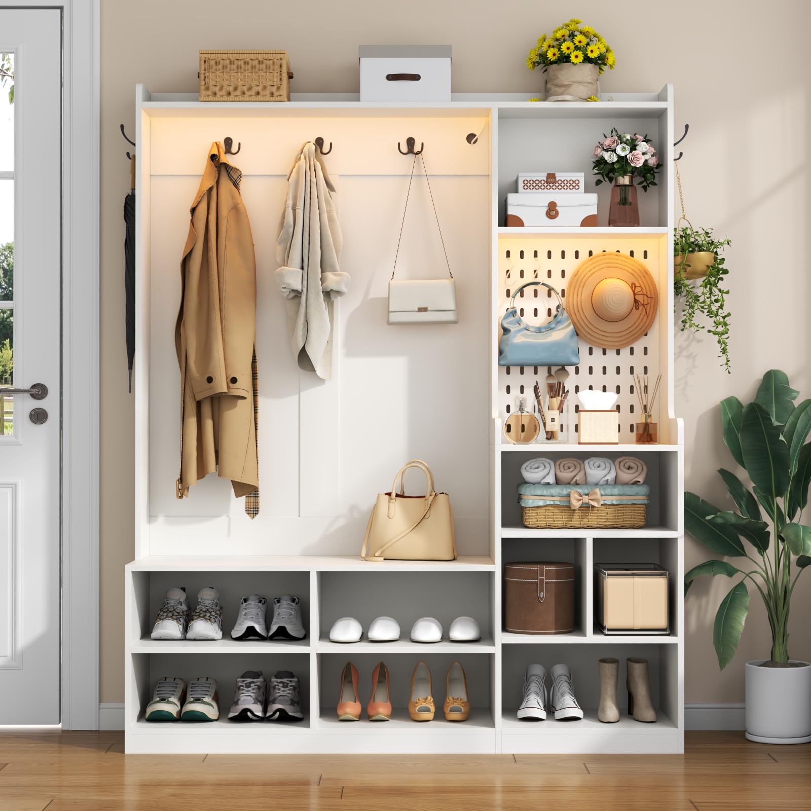 Hall Tree with Shoe Storage and LED Lights