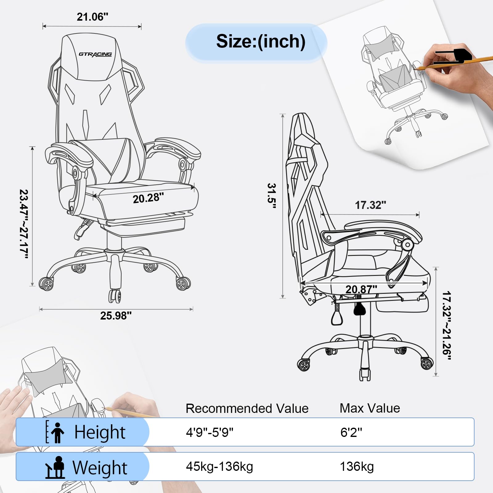 Gaming Chair with Mesh Back and Footrest