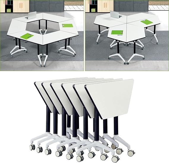 Folding Trapezoidal Conference Tables with Wheels - 8 Pack