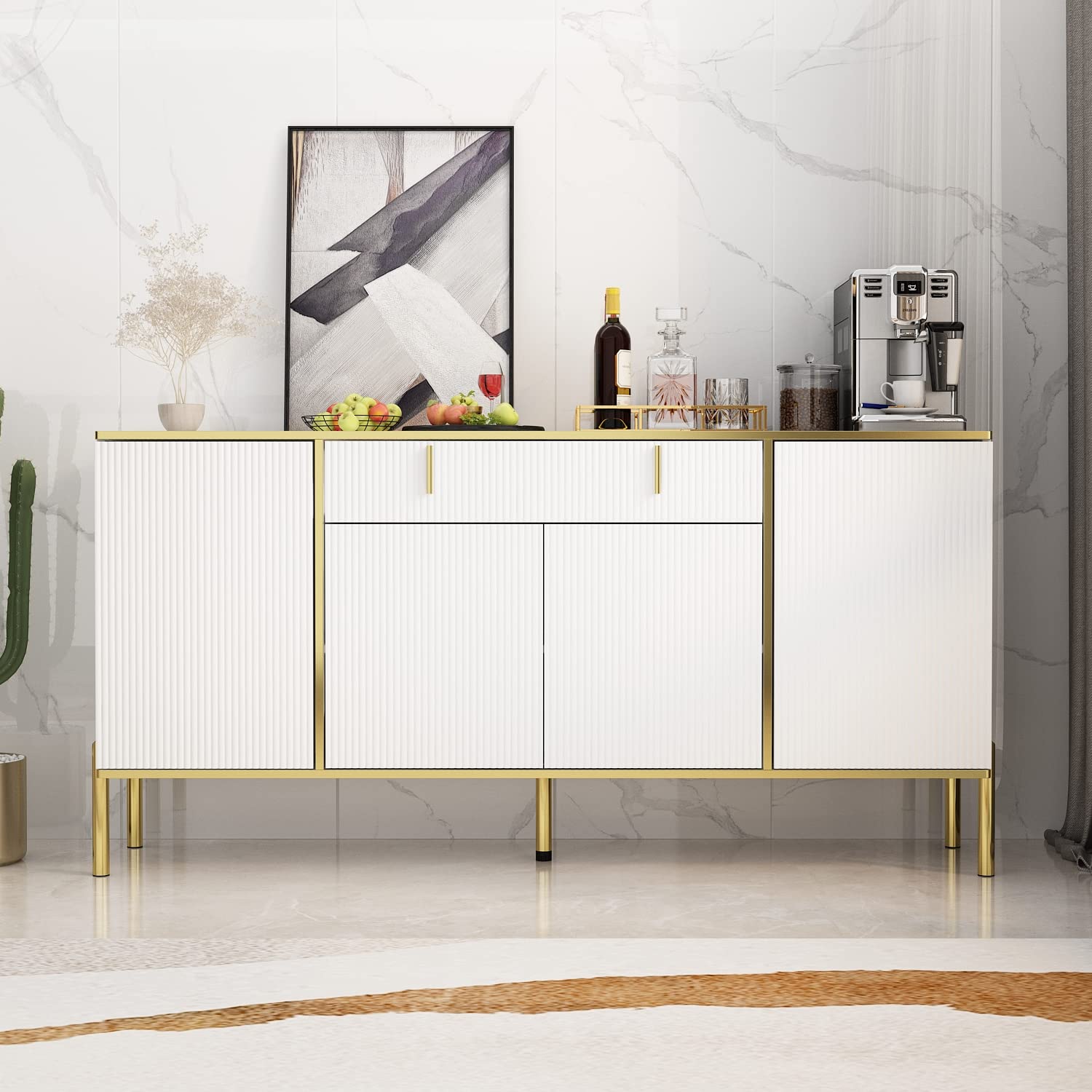 63" Buffet Sideboard Console Table with Drawer and Glass Doors