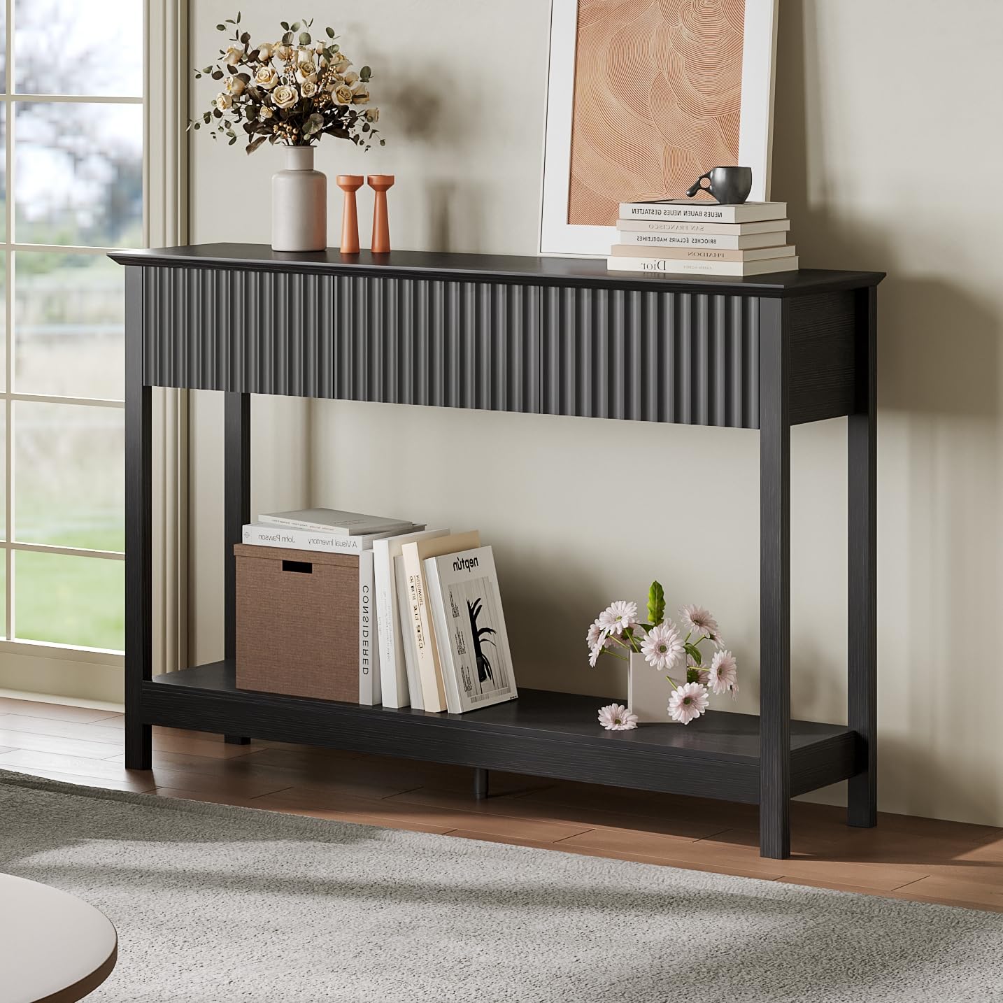 47" Fluted Console Table with 3 Drawers