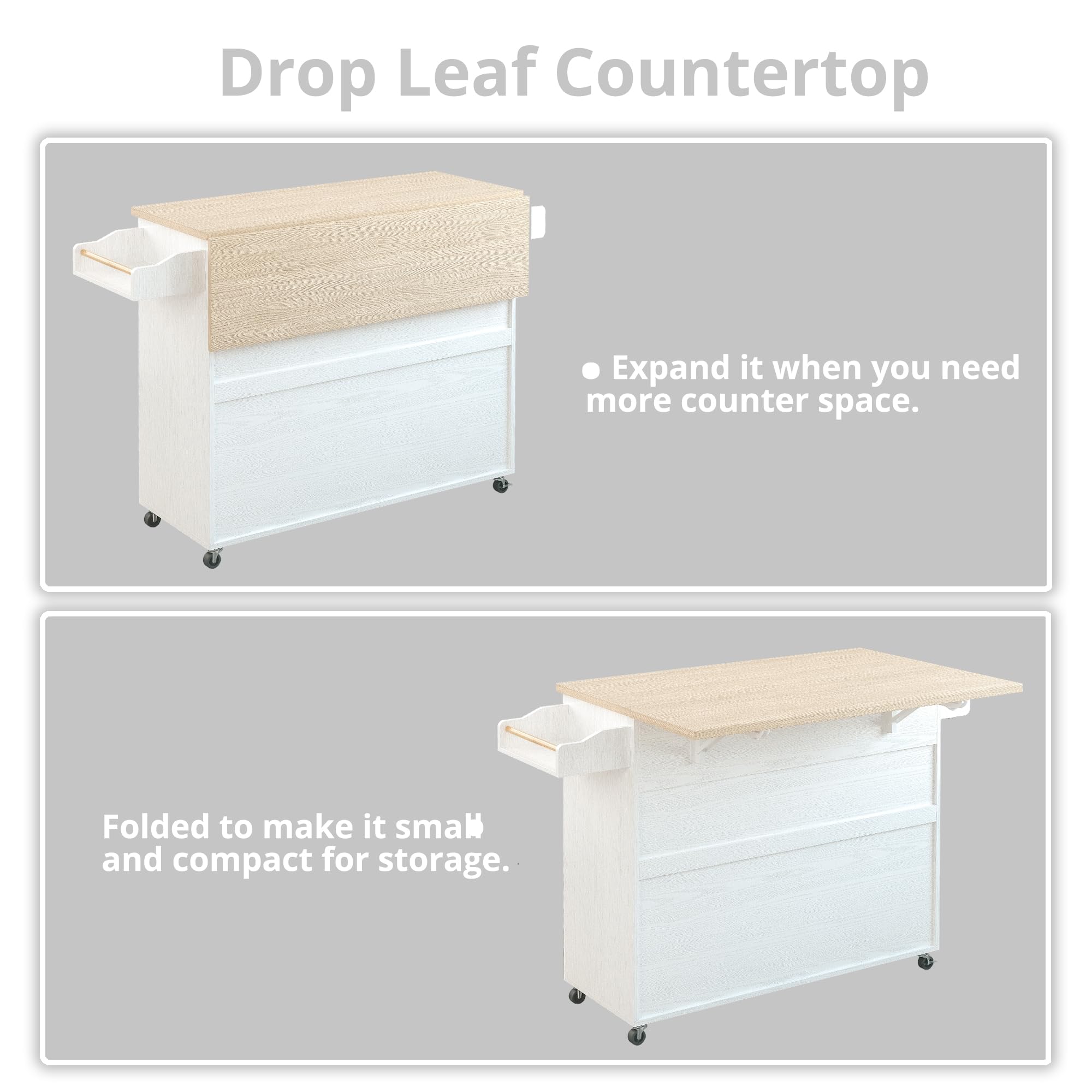 Kitchen Island Cart with Drop-Leaf and Wine Rack