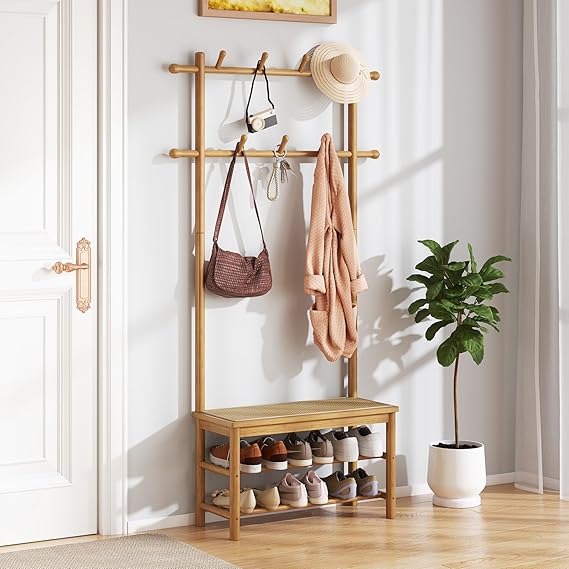 3-in-1 Hall Tree with Bench and Shoe Storage