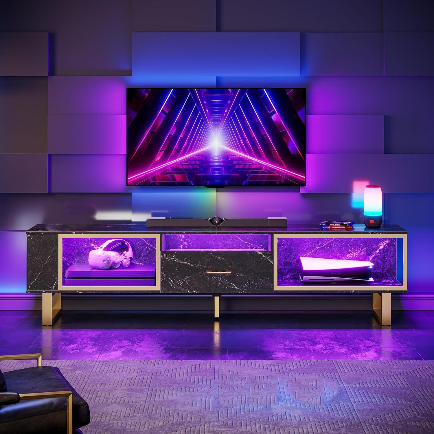 LED Gaming Entertainment Center TV Stand with Storage Drawer