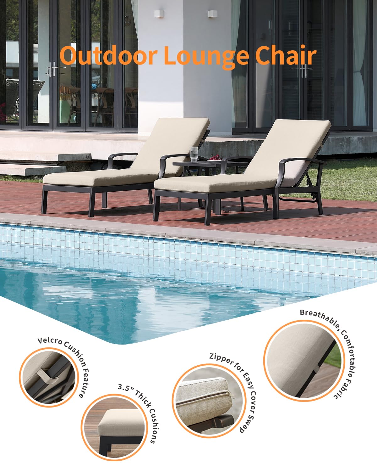 3-Piece Outdoor Chaise Lounge Set with Side Table