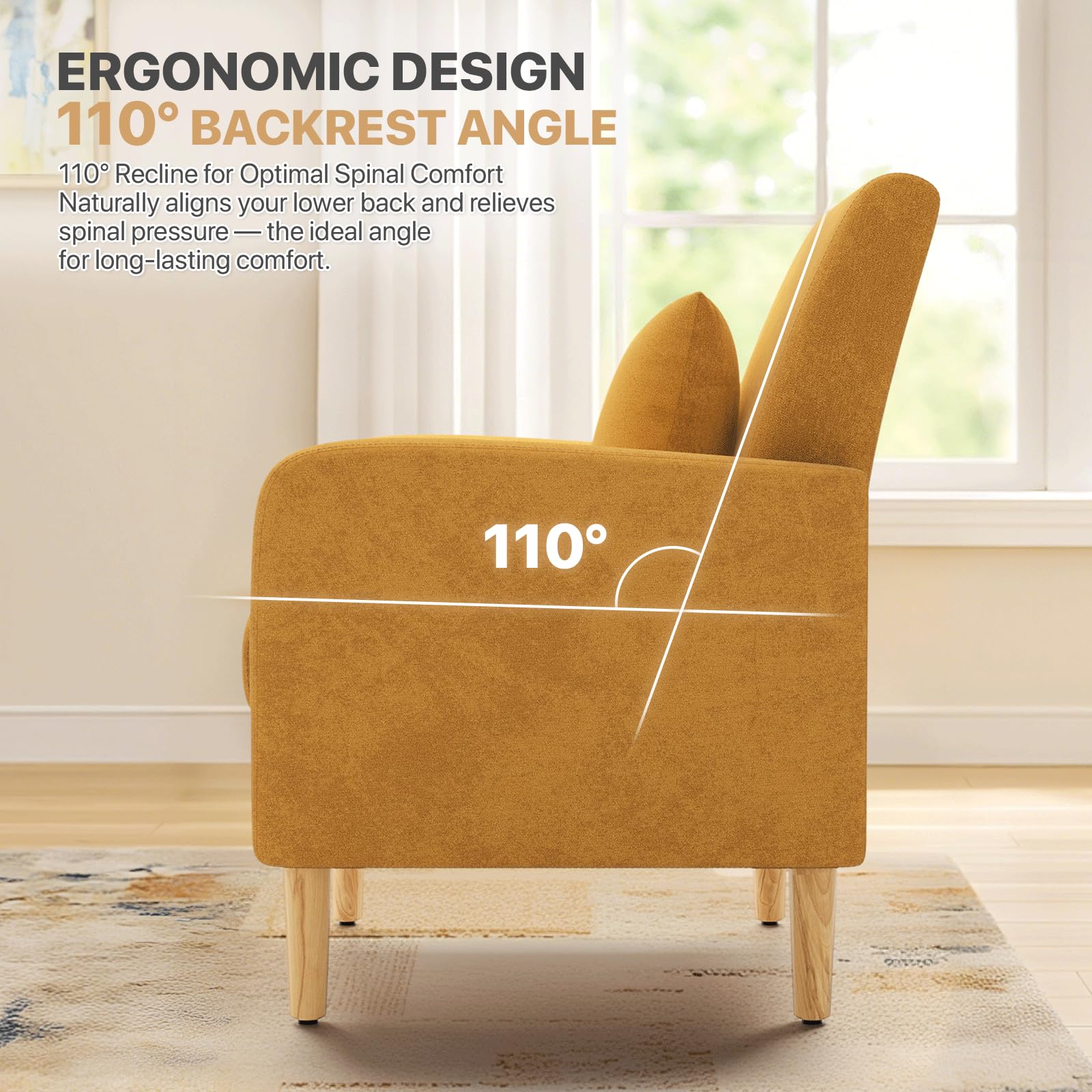 Mid-Century Upholstered Accent Chair with Lumbar Support