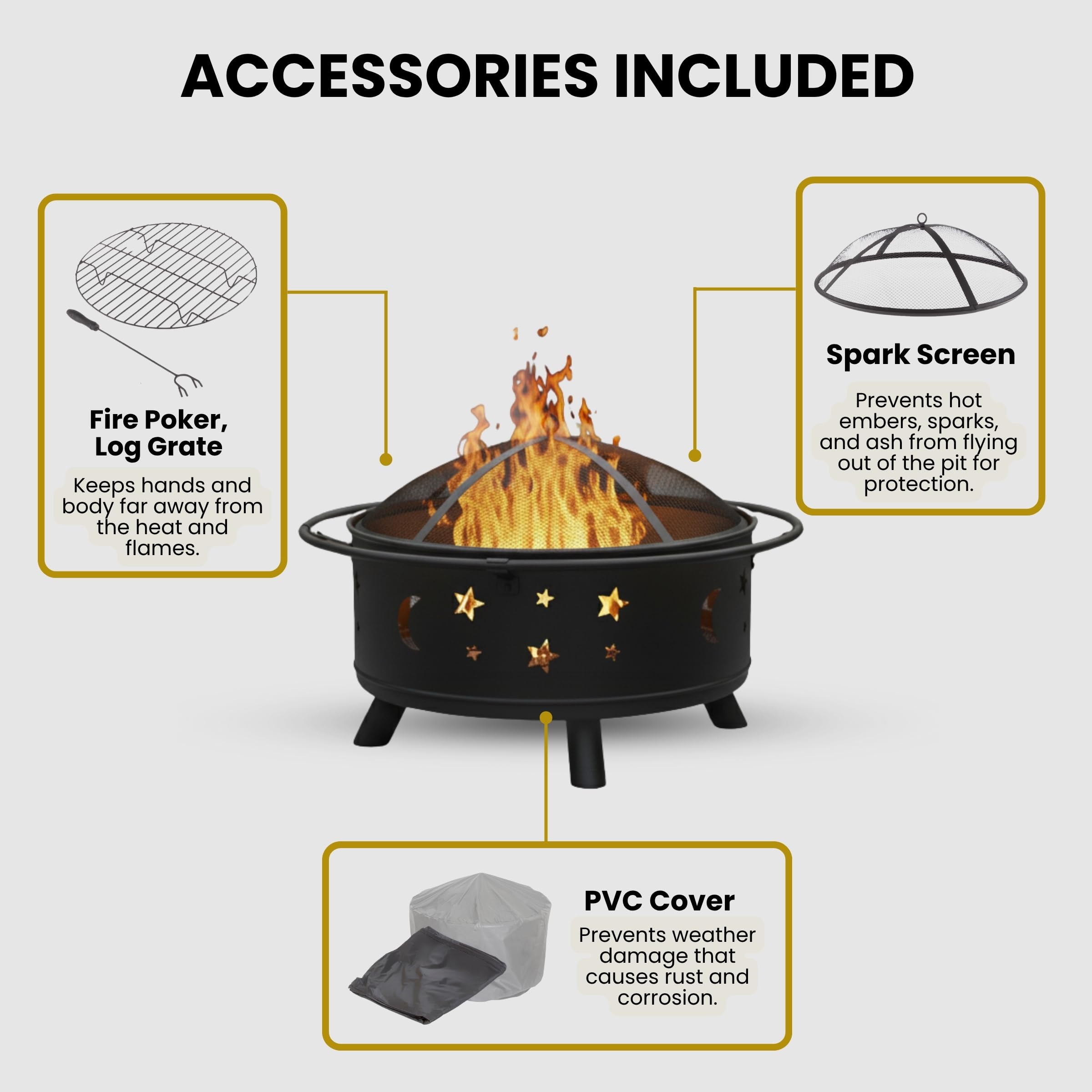 32-Inch Outdoor Wood Burning Fire Pit with Screen and Cover