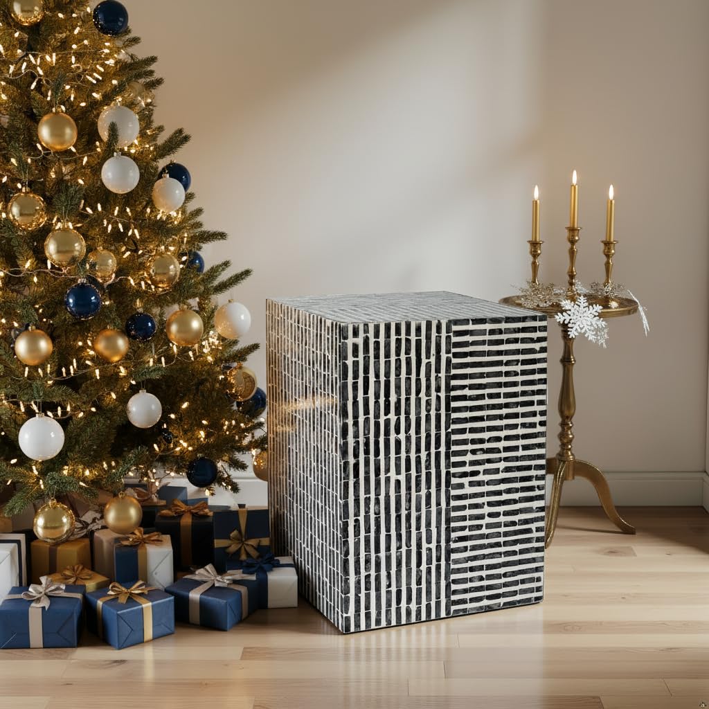 Capiz Shell Square Drum End Table