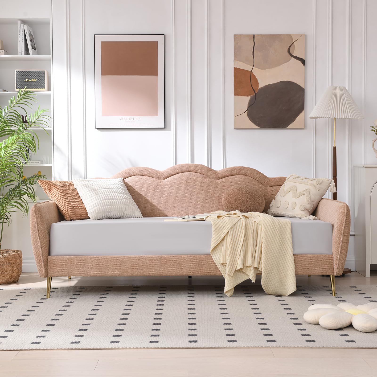 Twin Size Upholstered Daybed with Cloud-Shaped Backrest