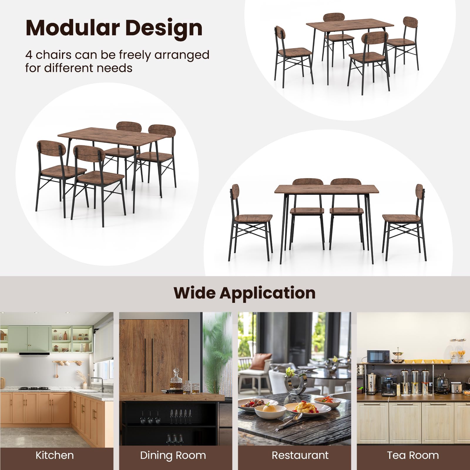 5-Piece Dining Table Set with Metal Legs