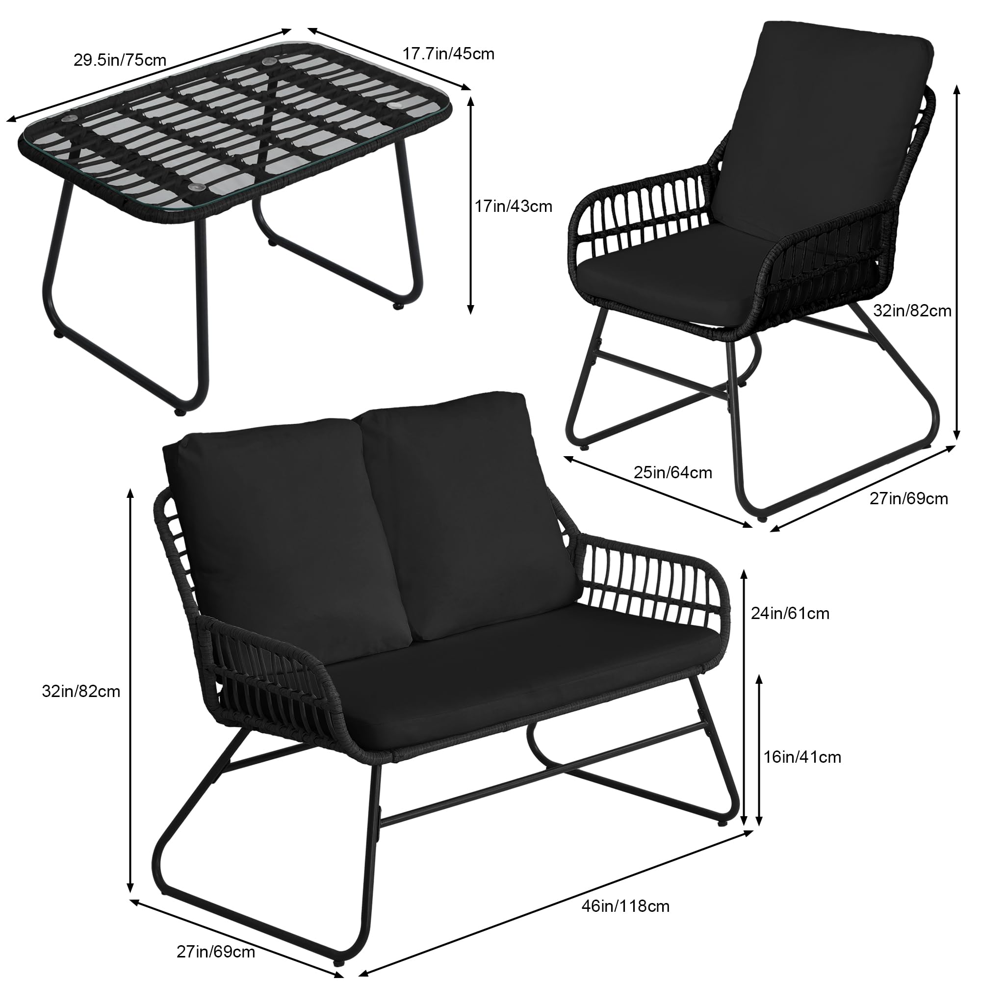 4-Piece Outdoor Patio Furniture Set with Loveseat and Coffee Table