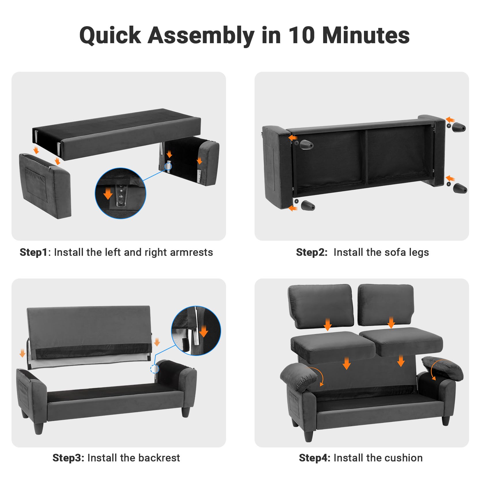 70" Velvet Sofa with Storage