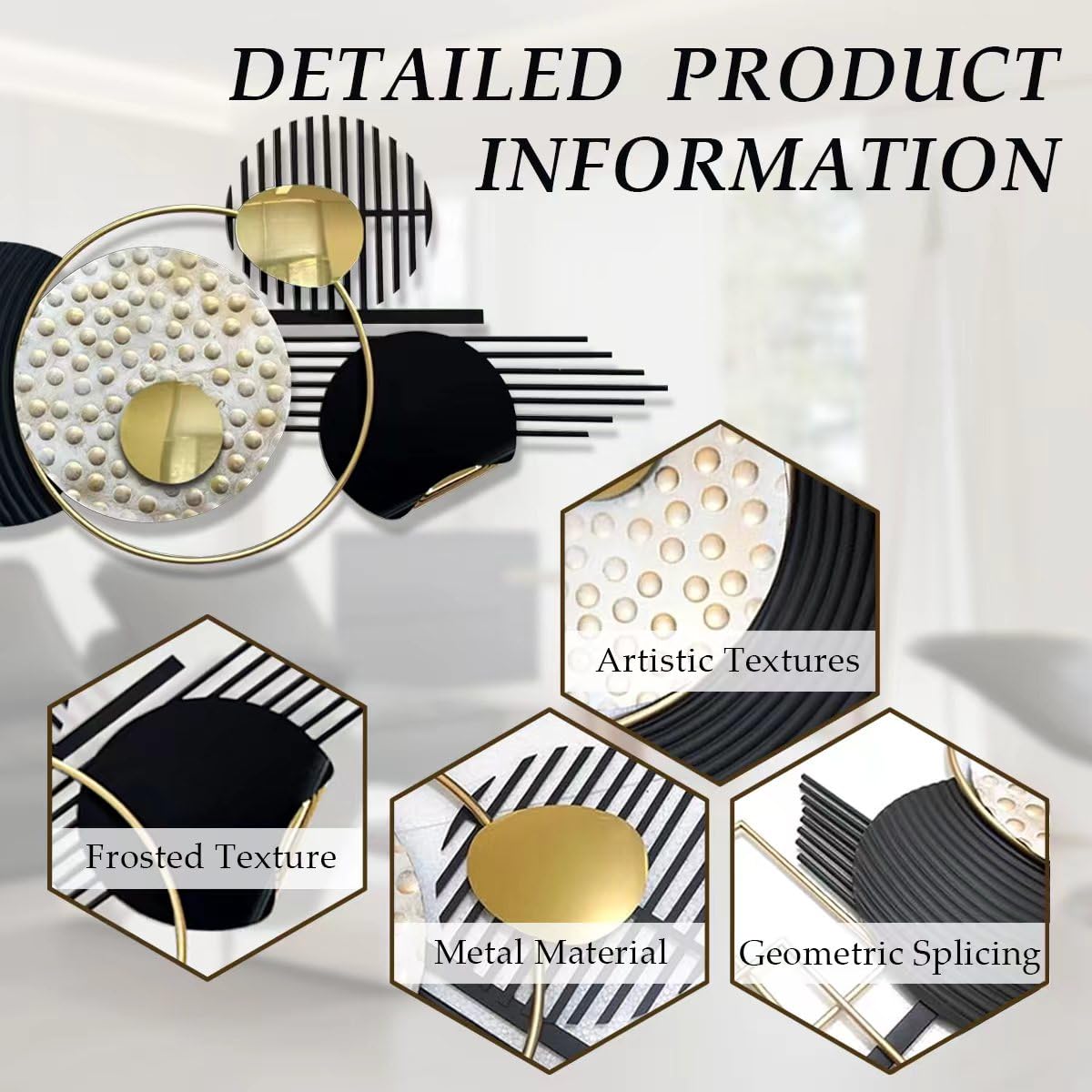 Metal Wall Art Abstract Geometric Sculpture Black and Gold