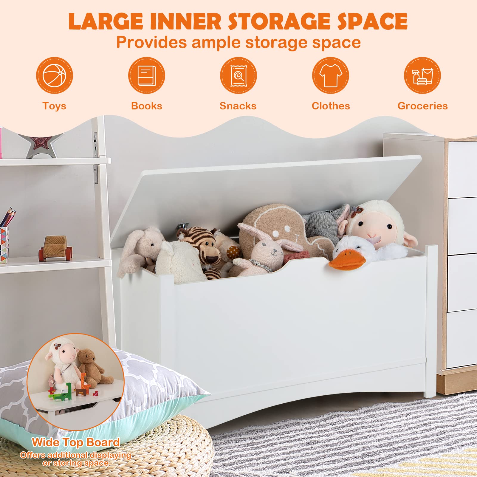 36-Inch Wooden Toy Storage Box with Safety Hinges
