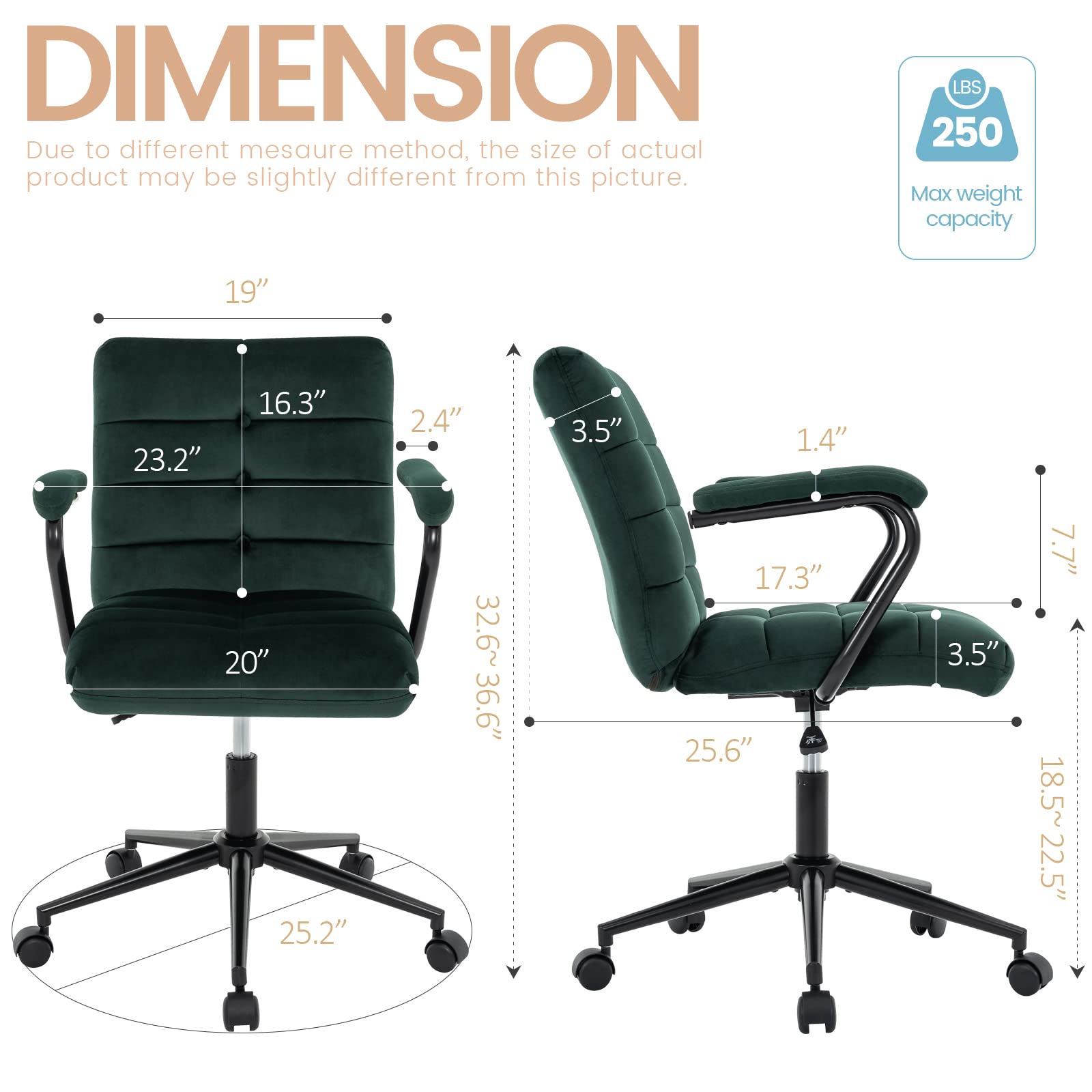 Velvet Home Office Desk Chair with Wheels