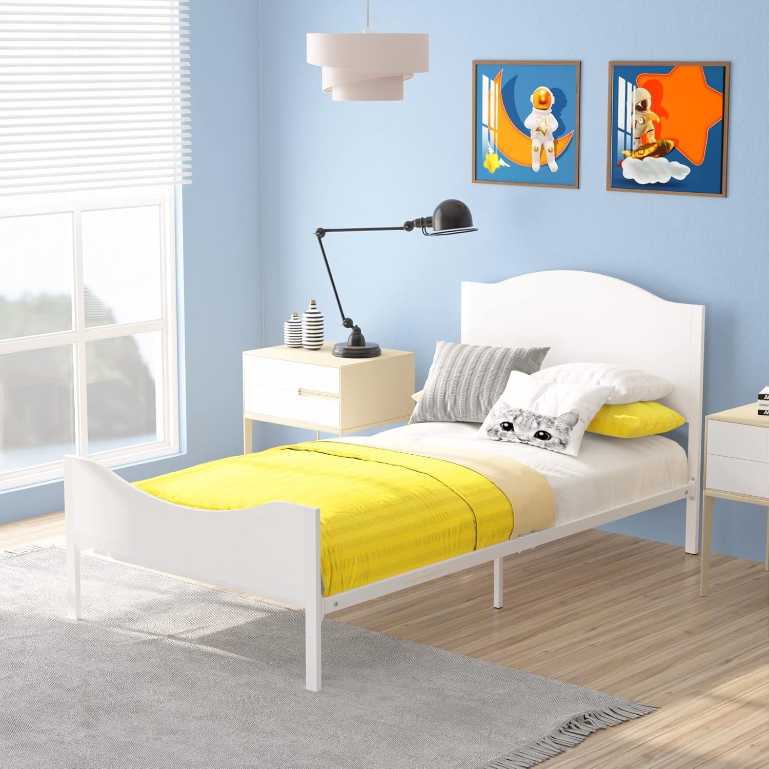 Twin Bed Frame with Wooden Headboard and Footboard