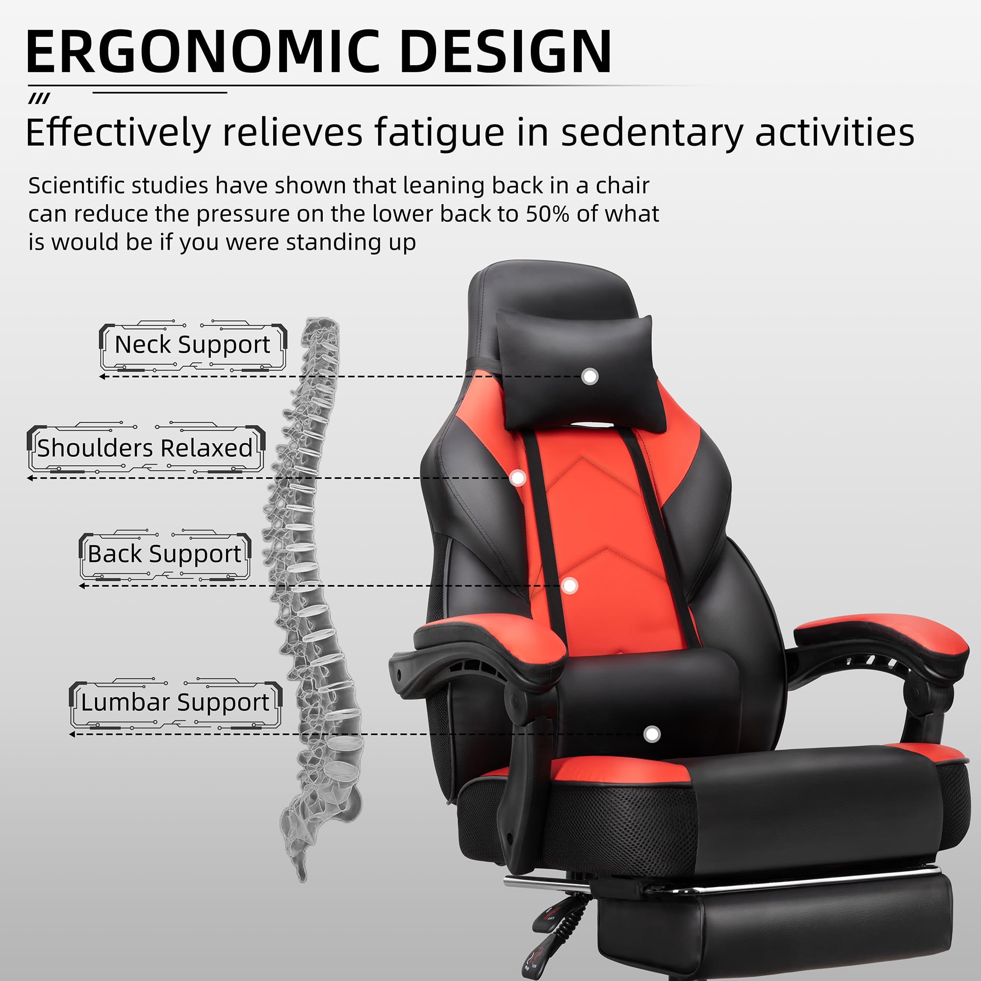 Ergonomic Gaming Chair with Footrest